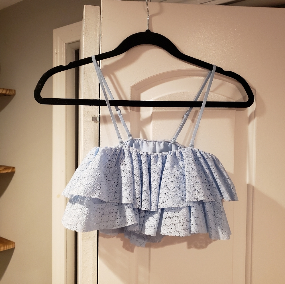 Aerie Ruffle lace/eyelet bandeau top with removable and adjustable straps